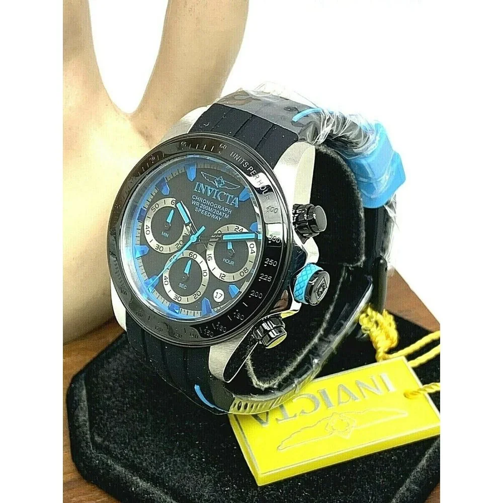 Invicta Men's Watch 17193 Speedway Chronograph Quartz Blue Black Rubber Band - Picture 2 of 12
